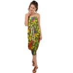 Colorful brush strokes painting on a green background                                                    Waist Tie Cover Up Chiffon Dress