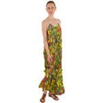 Colorful brush strokes painting on a green background                                                       Cami Maxi Ruffle Chiffon Dress