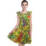 Colorful brush strokes painting on a green background                                                      Tie Up Tunic Dress