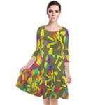 Colorful brush strokes painting on a green background                                                      Quarter Sleeve Waist Band Dress