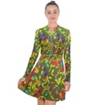 Colorful brush strokes painting on a green background                                                       Long Sleeve Panel Dress