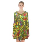 Colorful brush strokes painting on a green background                                                    Long Sleeve Velvet V-neck Dress