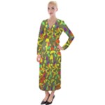 Colorful brush strokes painting on a green background                                                      Velvet Maxi Wrap Dress