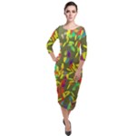 Colorful brush strokes painting on a green background                                                      Quarter Sleeve Midi Velour Bodycon Dress