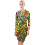 Colorful brush strokes painting on a green background                                                      Quarter Sleeve Hood Bodycon Dress