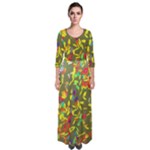 Colorful brush strokes painting on a green background                                                      Quarter Sleeve Maxi Dress