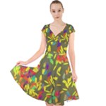 Colorful brush strokes painting on a green background                                                      Cap Sleeve Front Wrap Midi Dress