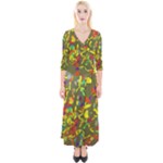 Colorful brush strokes painting on a green background                                                    Quarter Sleeve Wrap Maxi Dress