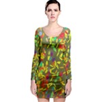 Colorful brush strokes painting on a green background                                                    Long Sleeve Bodycon Dress