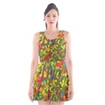 Colorful brush strokes painting on a green background                                                    Scoop Neck Skater Dress