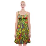 Colorful brush strokes painting on a green background                                                     Spaghetti Strap Velvet Dress