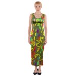 Colorful brush strokes painting on a green background                                                    Fitted Maxi Dress