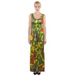 Colorful brush strokes painting on a green background                                                    Maxi Thigh Split Dress