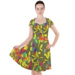 Colorful brush strokes painting on a green background                                                    Cap Sleeve Midi Dress