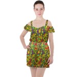 Colorful brush strokes painting on a green background                                                   Ruffle Cut Out Chiffon Playsuit