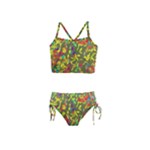 Colorful brush strokes painting on a green background                                                    Girls  Tankini Swimsuit