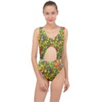 Colorful brush strokes painting on a green background                                                   Center Cut Out Swimsuit