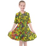 Colorful brush strokes painting on a green background                                                 Kids  All Frills Chiffon Dress