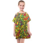 Colorful brush strokes painting on a green background                                                 Kids  One Piece Chiffon Dress