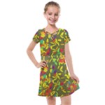 Colorful brush strokes painting on a green background                                                  Kids  Cross Web Dress