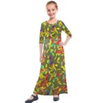 Colorful brush strokes painting on a green background                                                   Kids  Quarter Sleeve Maxi Dress