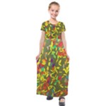 Colorful brush strokes painting on a green background                                                  Kids  Short Sleeve Maxi Dress