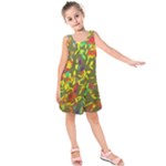 Colorful brush strokes painting on a green background                                                   Kid s Sleeveless Dress