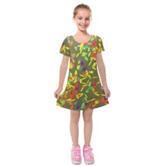 Colorful brush strokes painting on a green background                                                        Kids  Short Sleeve Velvet Dress from ArtsNow.com