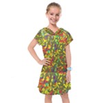 Colorful brush strokes painting on a green background                                                     Kids  Drop Waist Dress