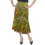 Colorful brush strokes painting on a green background                                                        Midi Mermaid Skirt