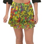 Colorful brush strokes painting on a green background                                                    Fishtail Mini Chiffon Skirt