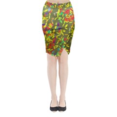 Colorful brush strokes painting on a green background                                                   Midi Wrap Pencil Skirt from ArtsNow.com