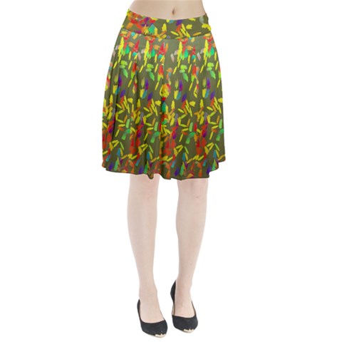 Colorful brush strokes painting on a green background                                                Pleated Skirt from ArtsNow.com