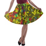 Colorful brush strokes painting on a green background                                                    A-line Skirt