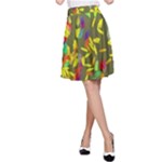 Colorful brush strokes painting on a green background                                                    A-line Skater Skirt