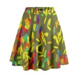 Colorful brush strokes painting on a green background                                                      High Waist Skirt