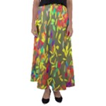 Colorful brush strokes painting on a green background                                                  Flared Maxi Skirt