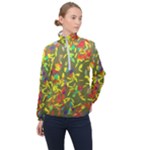 Colorful brush strokes painting on a green background                                                    Women Half Zip Windbreaker