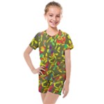 Colorful brush strokes painting on a green background                                                    Kids  Mesh Tee and Shorts Set