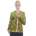 Colorful brush strokes painting on a green background                                                  Casual Zip Up Jacket