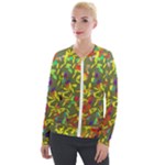 Colorful brush strokes painting on a green background                                                    Velour Zip Up Jacket