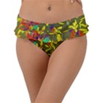 Colorful brush strokes painting on a green background                                                  Frill Bikini Bottom