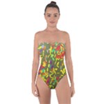 Colorful brush strokes painting on a green background                                                   Tie Back One Piece Swimsuit