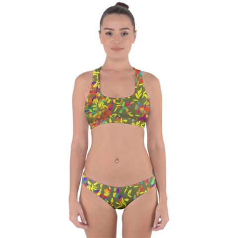 Colorful brush strokes painting on a green background                                                   Cross Back Hipster Bikini Set from ArtsNow.com