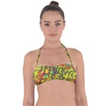 Colorful brush strokes painting on a green background                                                    Halter Bandeau Bikini Top