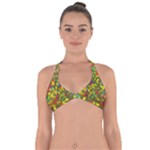 Colorful brush strokes painting on a green background                                                   Halter Neck Bikini Top