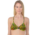 Colorful brush strokes painting on a green background                                                    Reversible Tri Bikini Top