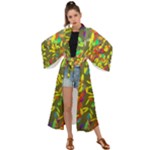 Colorful brush strokes painting on a green background                                                 Maxi Kimono