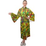 Colorful brush strokes painting on a green background                                                 Maxi Tie Front Velour Kimono