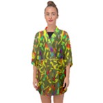 Colorful brush strokes painting on a green background                                                 Half Sleeve Chiffon Kimono